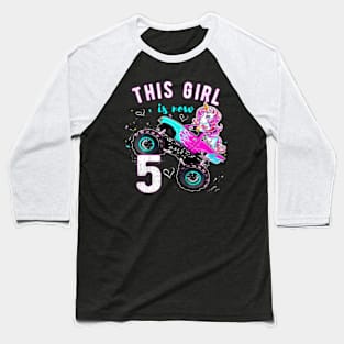 Monster Truck Unicorn Girls 5Th Birthday Daughter Baseball T-Shirt